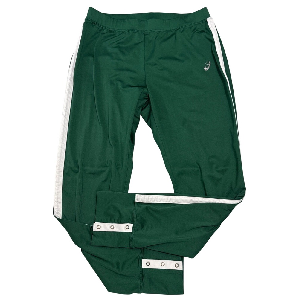 ASICS Track Pants Ankle Snap Green White Stripe Retro Medium Men's No Drawstring